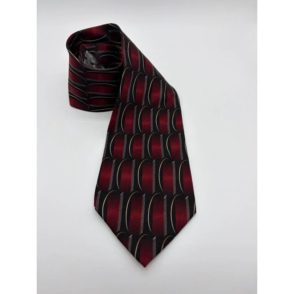 J.Z. Richards, Nordstrom, Silk Necktie, Made in USA, Geometric, Maroon/Black